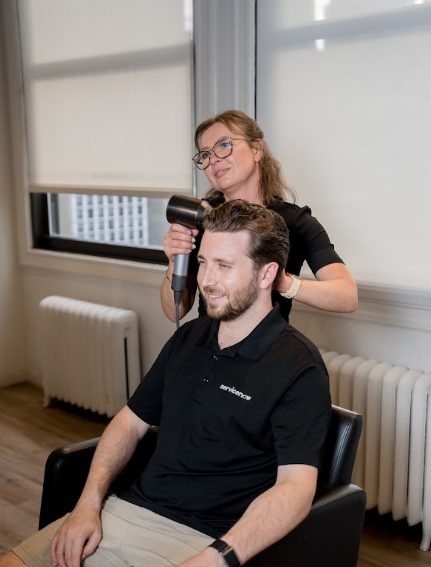 Busy NYC professional after grey blending treatment