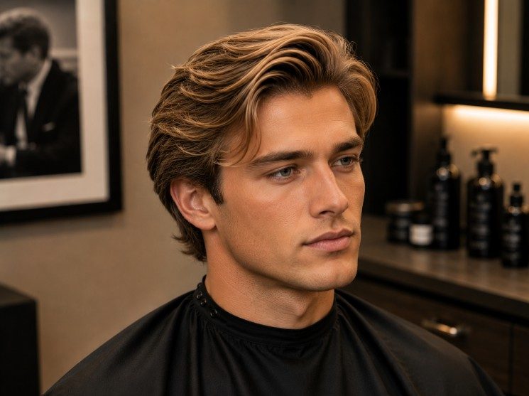 Medium side sweep hairstyle featuring natural texture and seamless scissor-over-comb transitions.