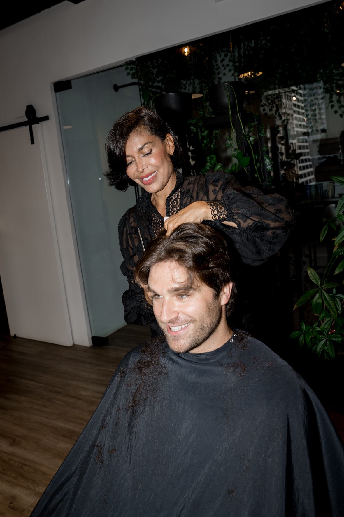 Scissor-over-comb haircut in progress