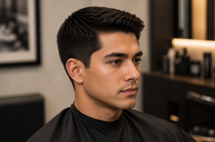 Ivy League haircut featuring soft scissor-over-comb blending for a clean and professional appearance.